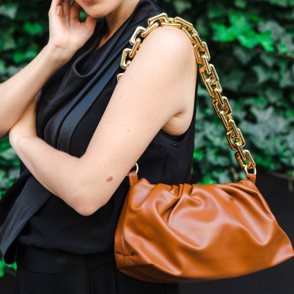 Cloud Clutch - Cognac Ruched Pouch Bag - Picture 1 of 7